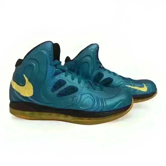 NIKE ID Air Max Mens Sz 11 Hyperposite Tropical Teal Yellow 524862 303 2013 - Picture 2 of 9